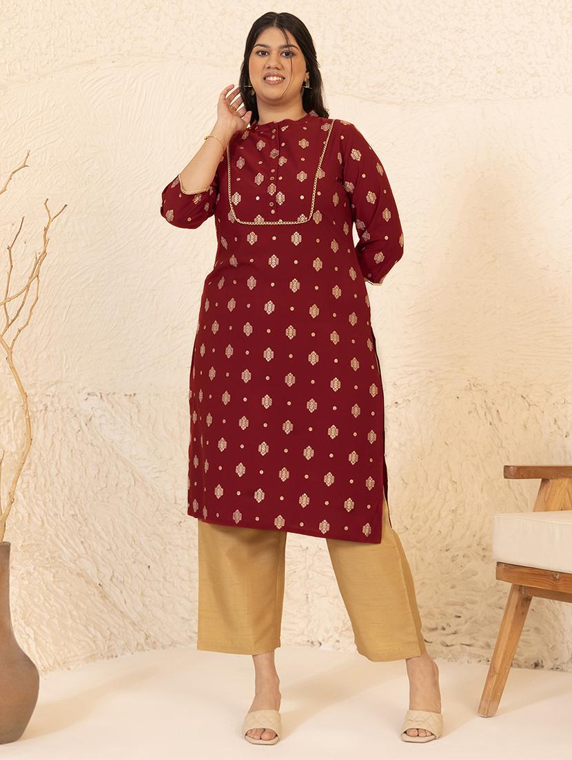 women maroon crepe straight kurta