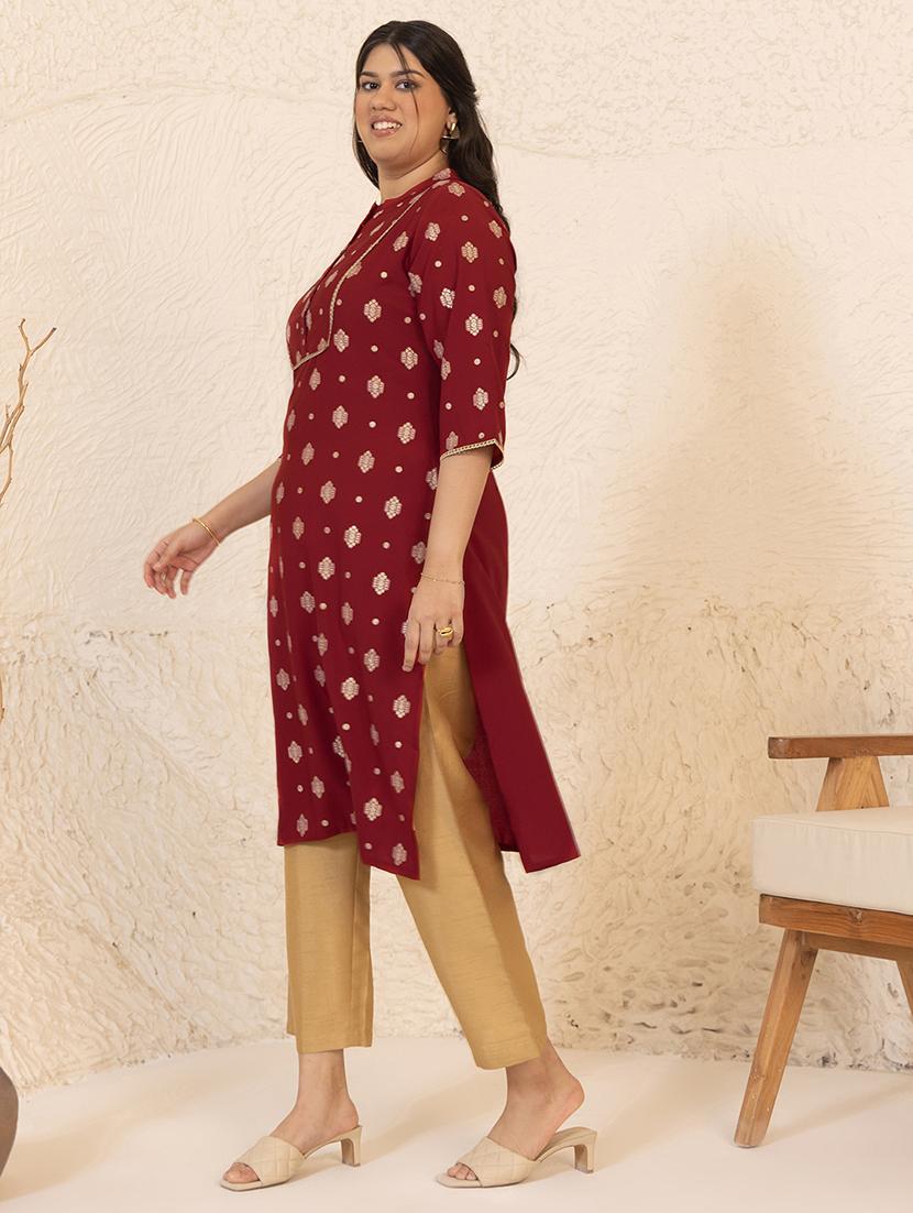 women maroon crepe straight kurta - 21514050 - Standard Image - 2