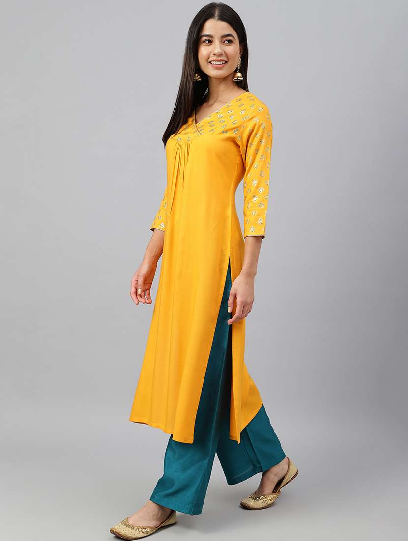 women mellow yellow rayon straight kurta - 21514061 -  Standard Image - 2