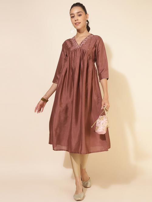 women brown silk blend flared kurta - 21514068 - Standard Image - 0