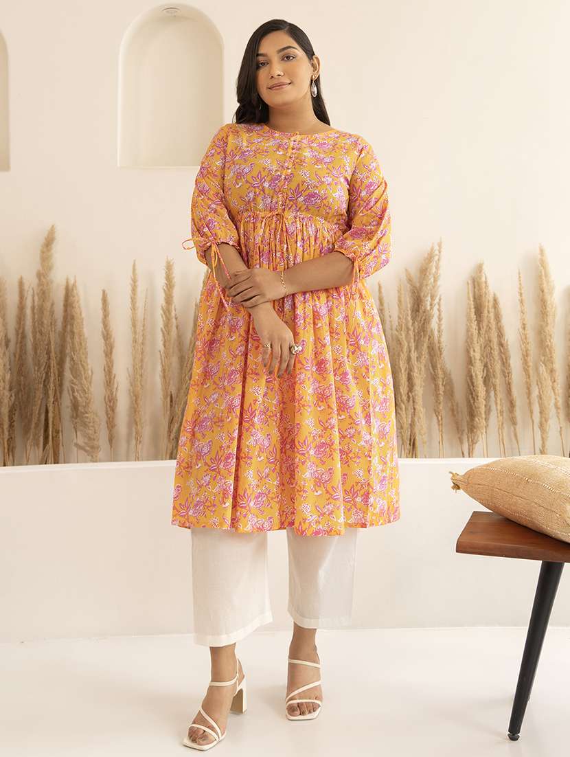 women mellow yellow cotton a-line kurta