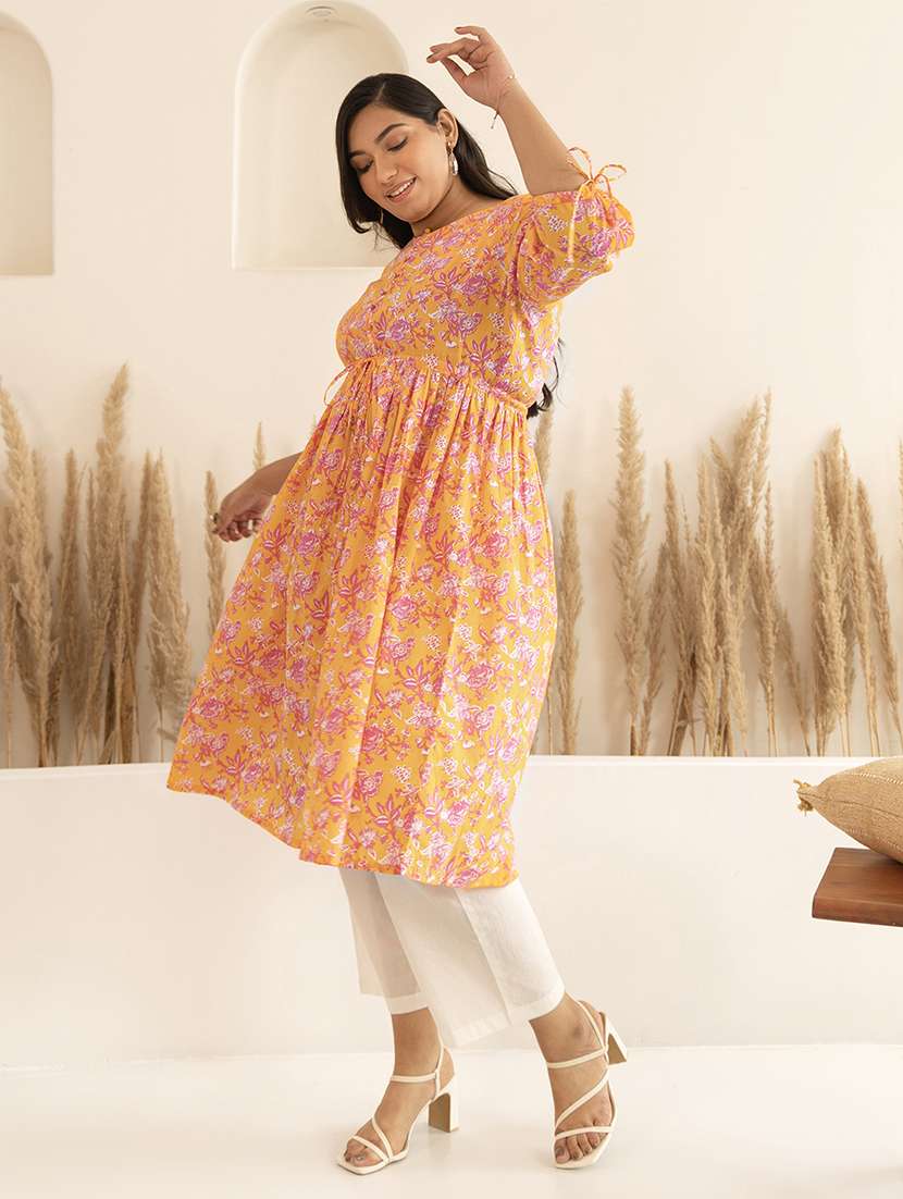 women mellow yellow cotton a-line kurta - 21514073 -  Standard Image - 2