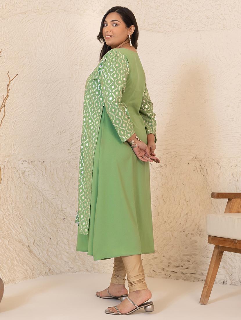 women green crepe a-line kurta - 21514078 - Standard Image - 2