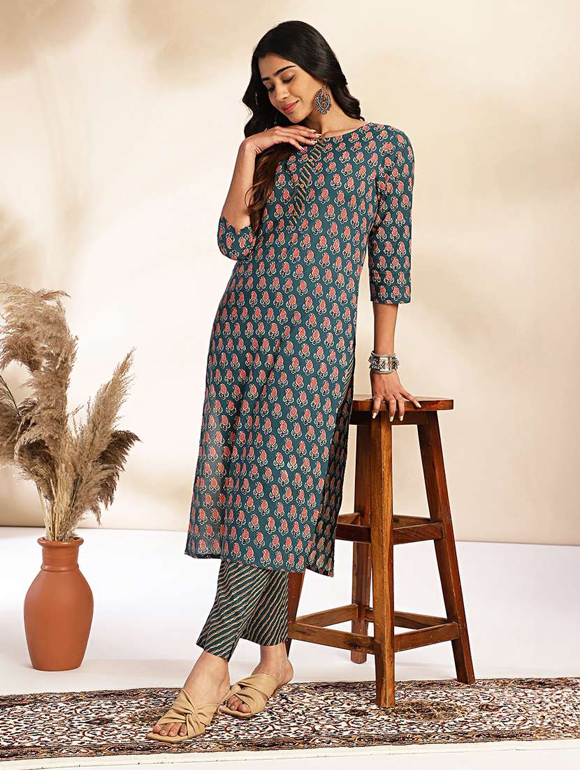 women teal kurta pant set - 21514144 -  Standard Image - 2