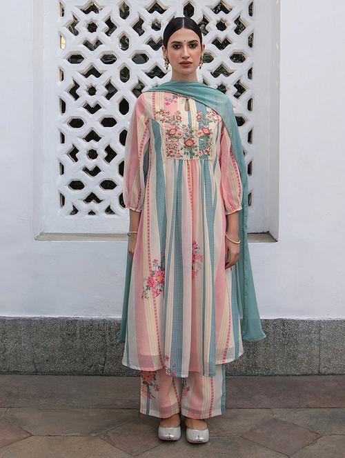 women three quarter sleeve kurta pant with dupatta set - 21514151 -  Standard Image - 0