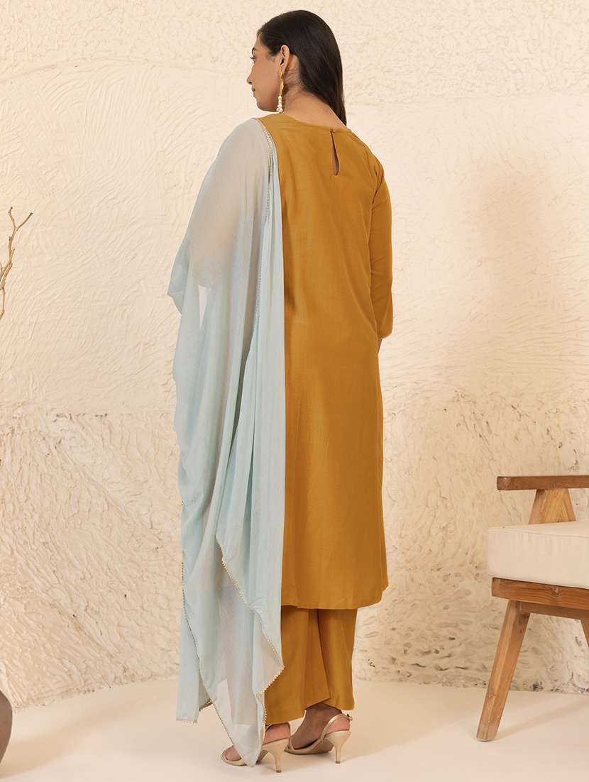 Women Round Neck Embroidered Kurta Palazzo Set With Dupatta - 21514153 -  Standard Image - 2