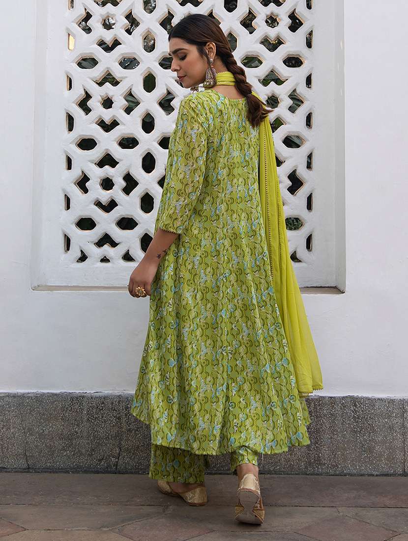 green printed kurta pant set with dupatta - 21514174 -  Standard Image - 2