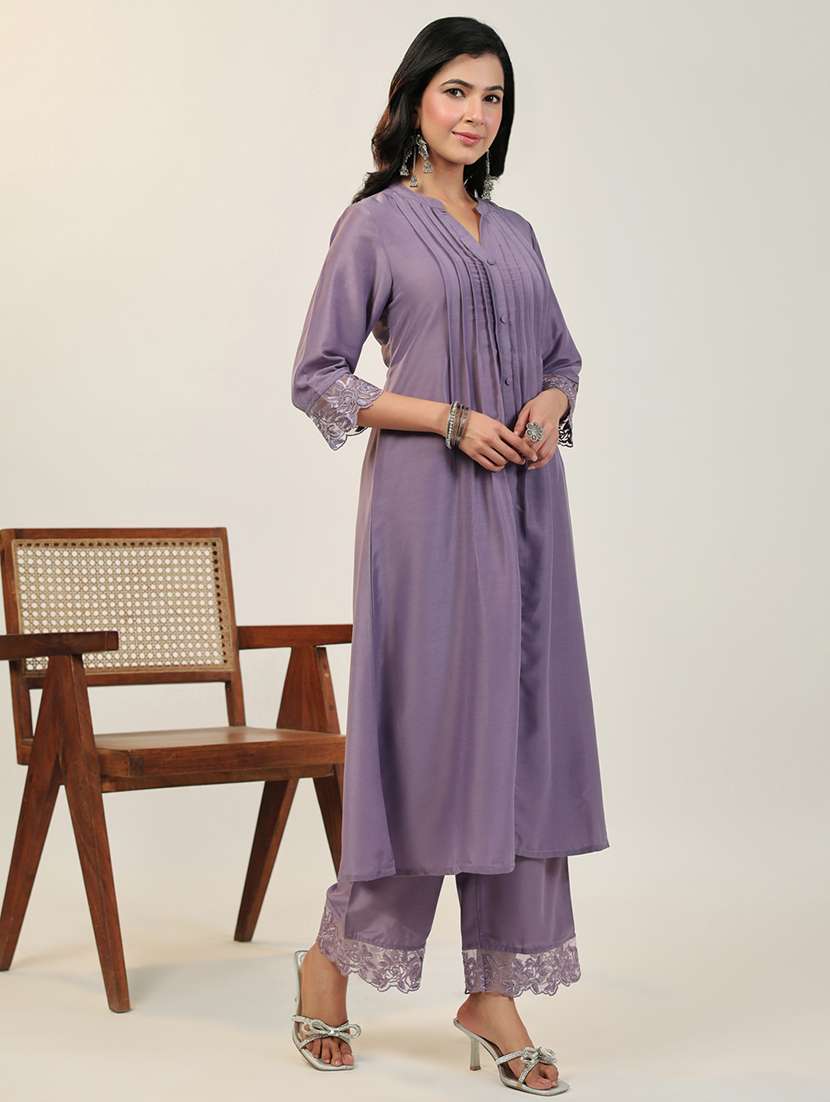 lavender lace kurta pant set - 21514178 -  Standard Image - 2