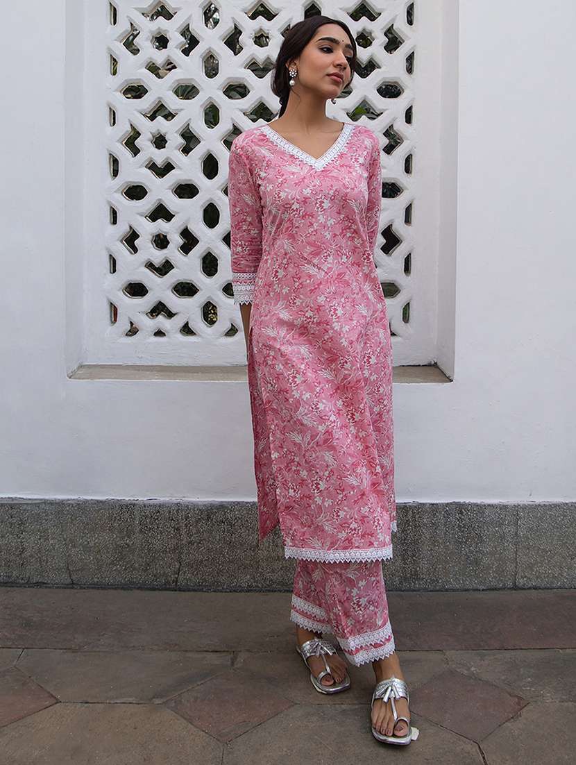 pink floral printed kurta pant set - 21514181 -  Zoom Image - 0