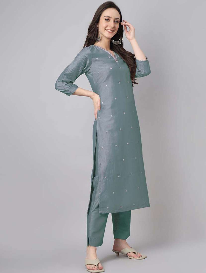 blue silk blend kurta pant  set - 21514188 -  Standard Image - 2