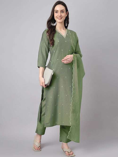 women three quarter sleeve kurta pant with dupatta set