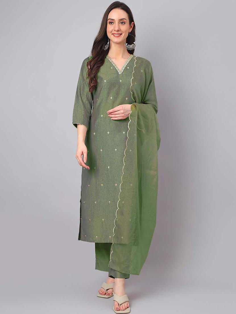 women three quarter sleeve kurta pant with dupatta set - 21514189 - Standard Image - 2