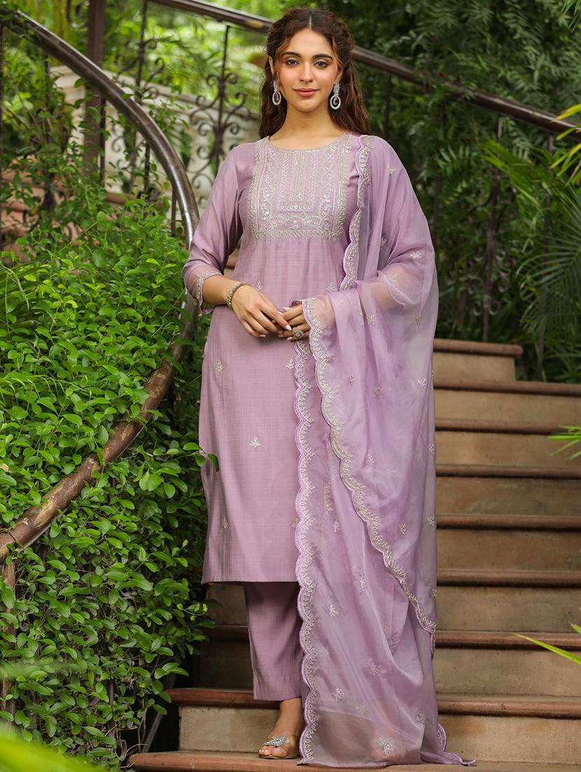women three quarter sleeve kurta pant with dupatta set