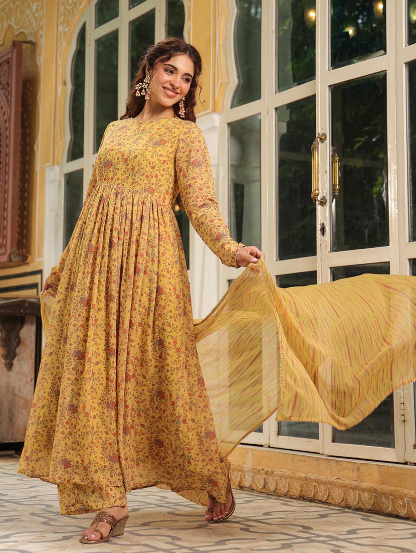 mustard floral printed kurta palazzo set with dupatta - 21514206 - Standard Image - 2