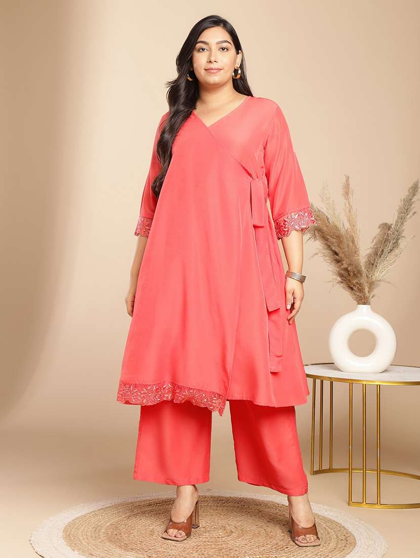 women three quarter sleeve kurta palazzo set