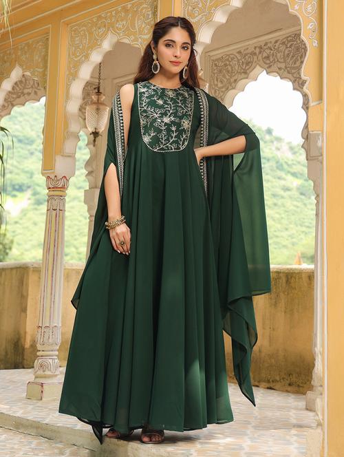 women bottle green embroidered a-line dress with jacket - 21514247 - Standard Image - 0