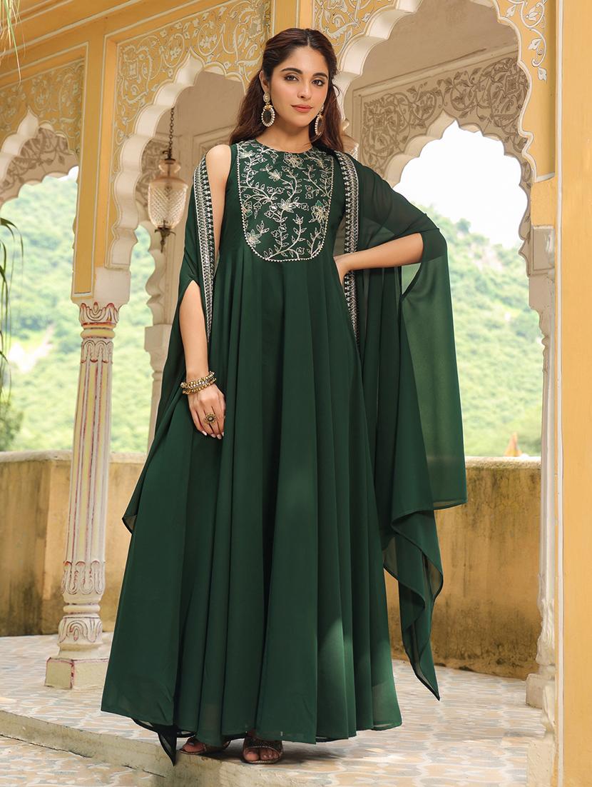 women bottle green embroidered a-line dress with jacket - 21514247 - Zoom Image - 0