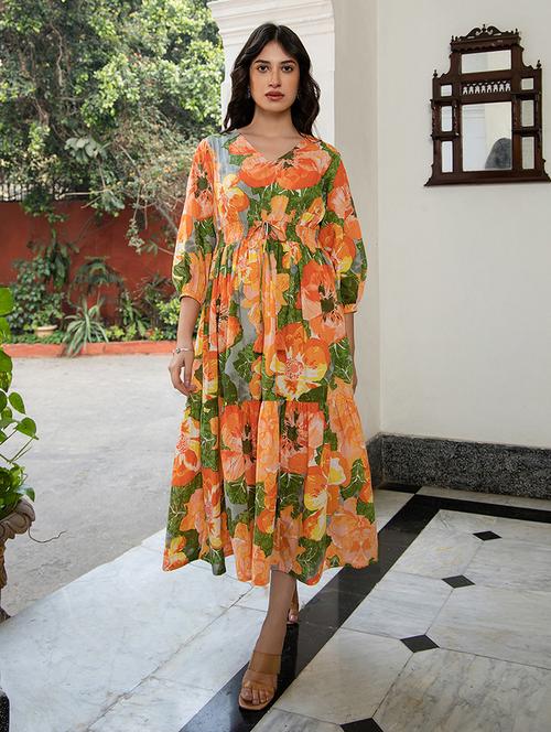 women multicolored floral printed fit & flare dress - 21514255 - Standard Image - 0