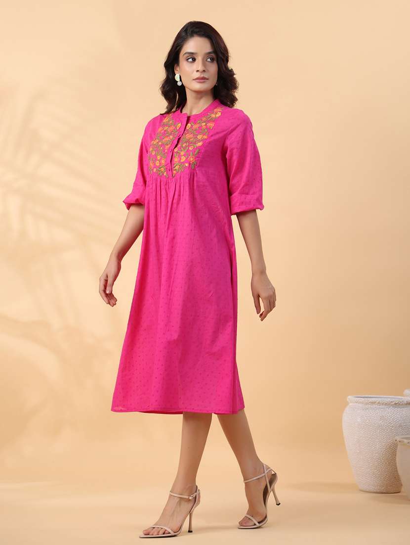 women pink embroidered a-line dress - 21514258 - Standard Image - 2