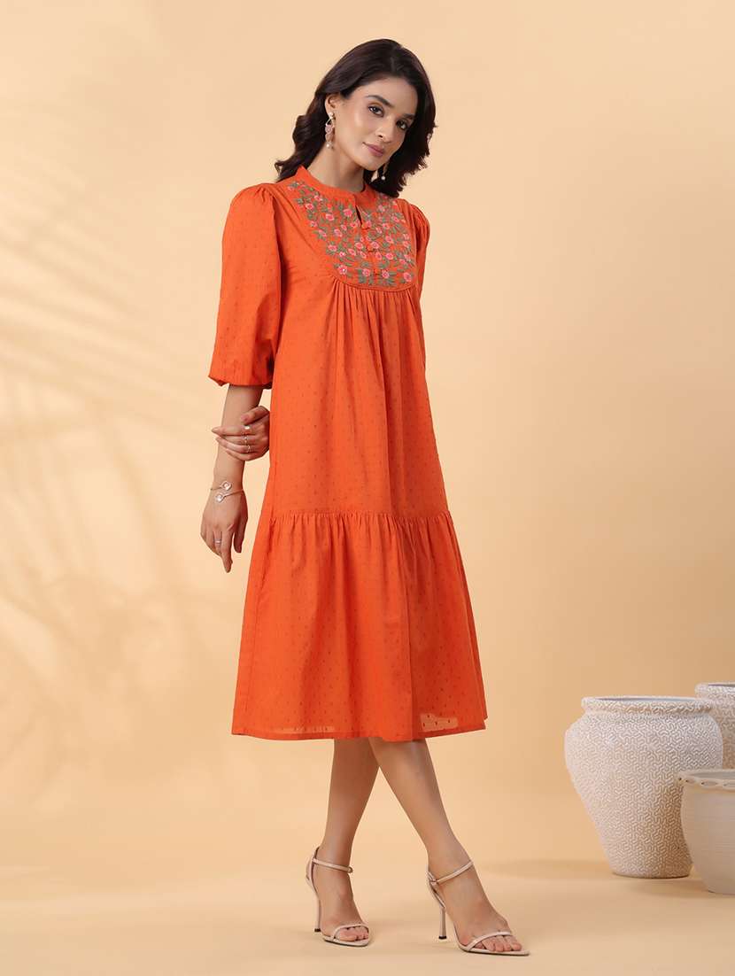 women rust embroidered a-line dress - 21514259 -  Standard Image - 2