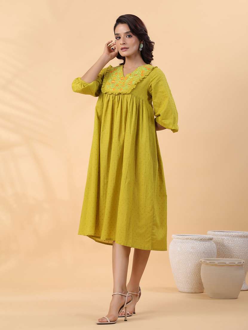 women green embroidered a-line dress - 21514261 - Standard Image - 2