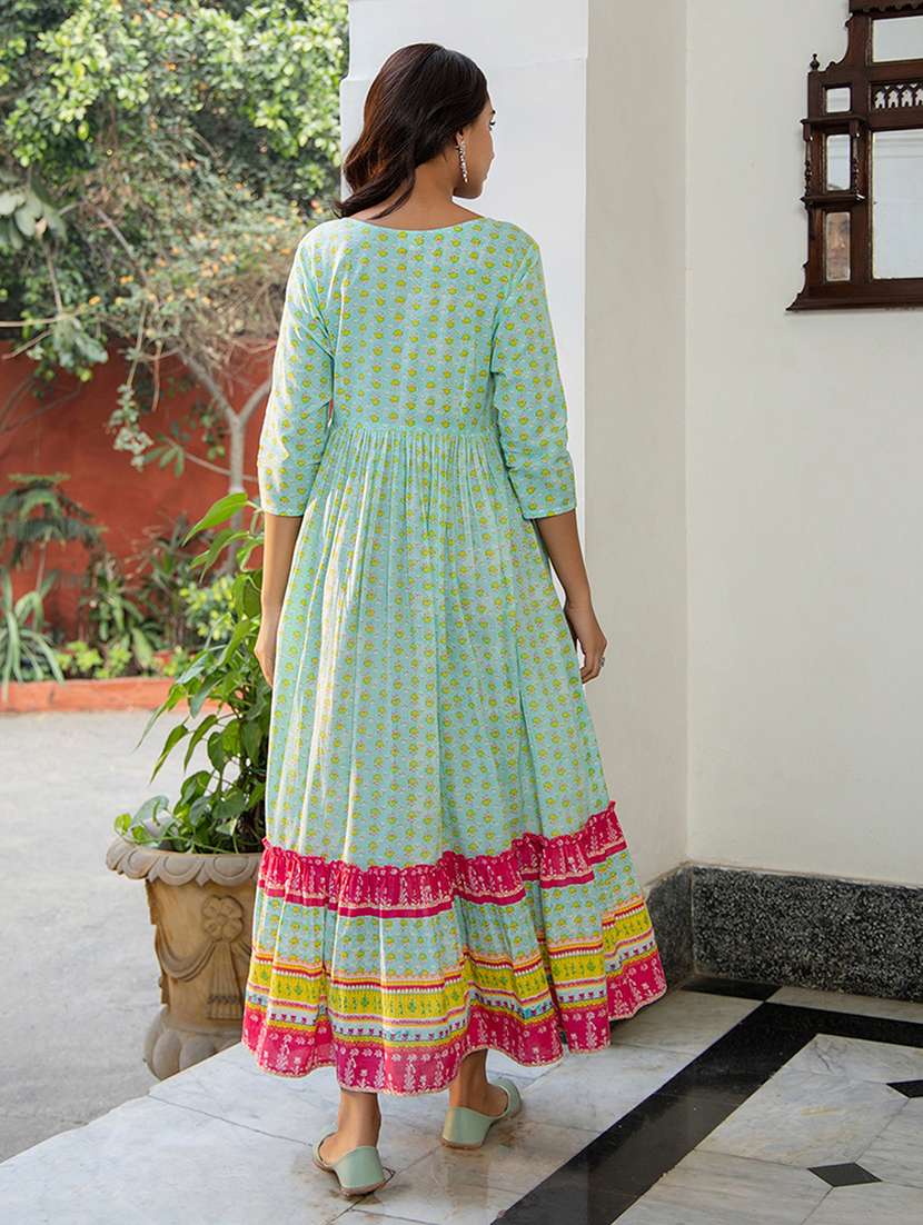 women blue floral printed fit & flare dress - 21514286 -  Standard Image - 2