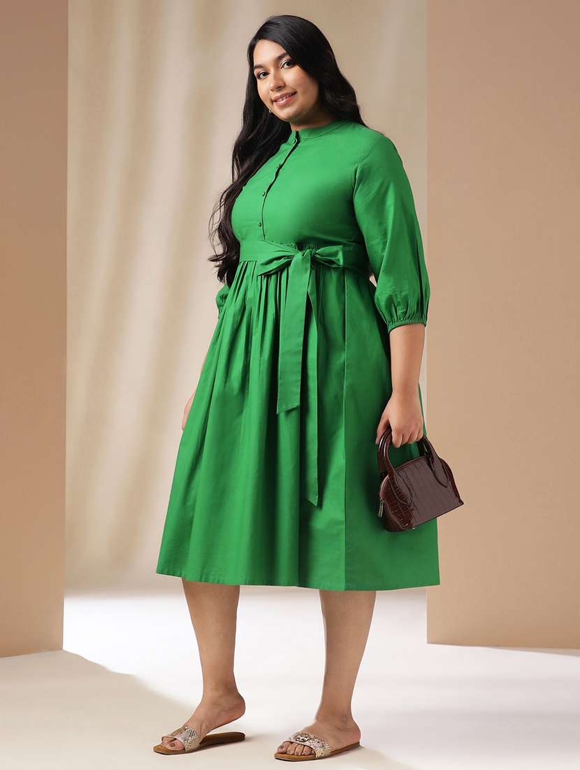 women green solid fit & flare dress - 21514292 -  Standard Image - 2