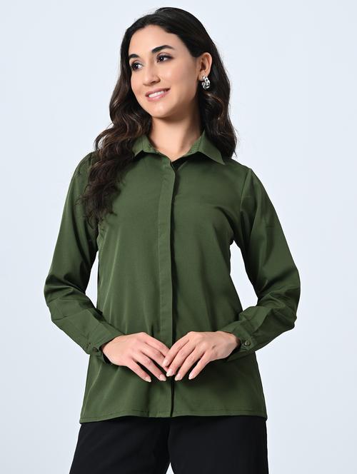 women olive crepe regular shirt - 21514382 - Standard Image - 0