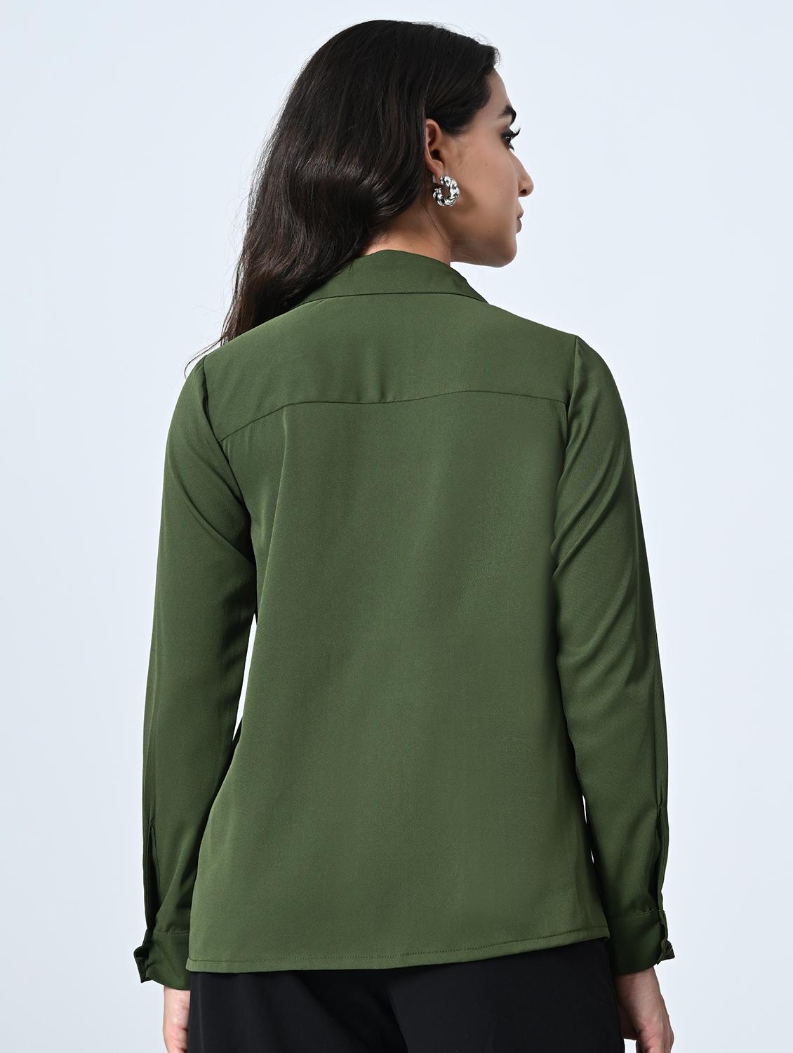 women olive crepe regular shirt - 21514382 - Standard Image - 2