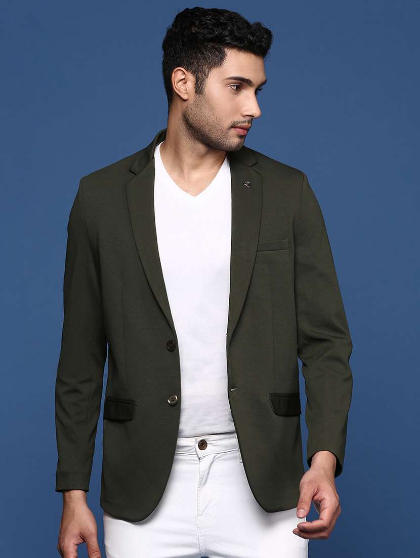 men solids single breasted casual blazer