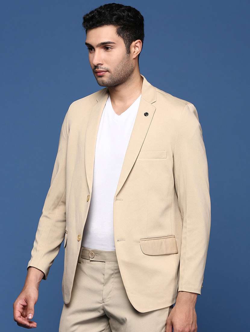men beige solids single breasted casual blazer - 21514405 -  Standard Image - 2