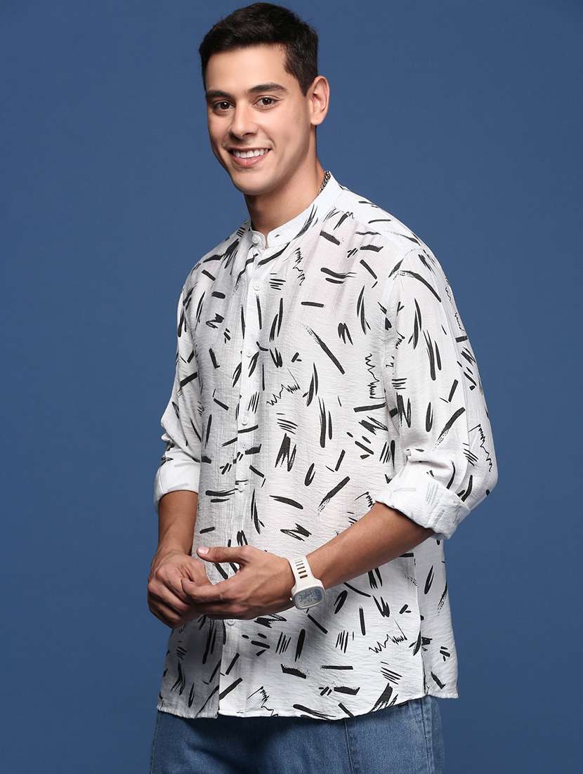 men white printed long sleeves casual shirts - 21514421 -  Standard Image - 2