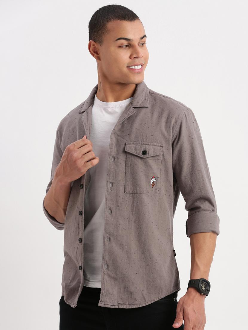 men grey self-designed casual shirt - 21514435 - Standard Image - 2