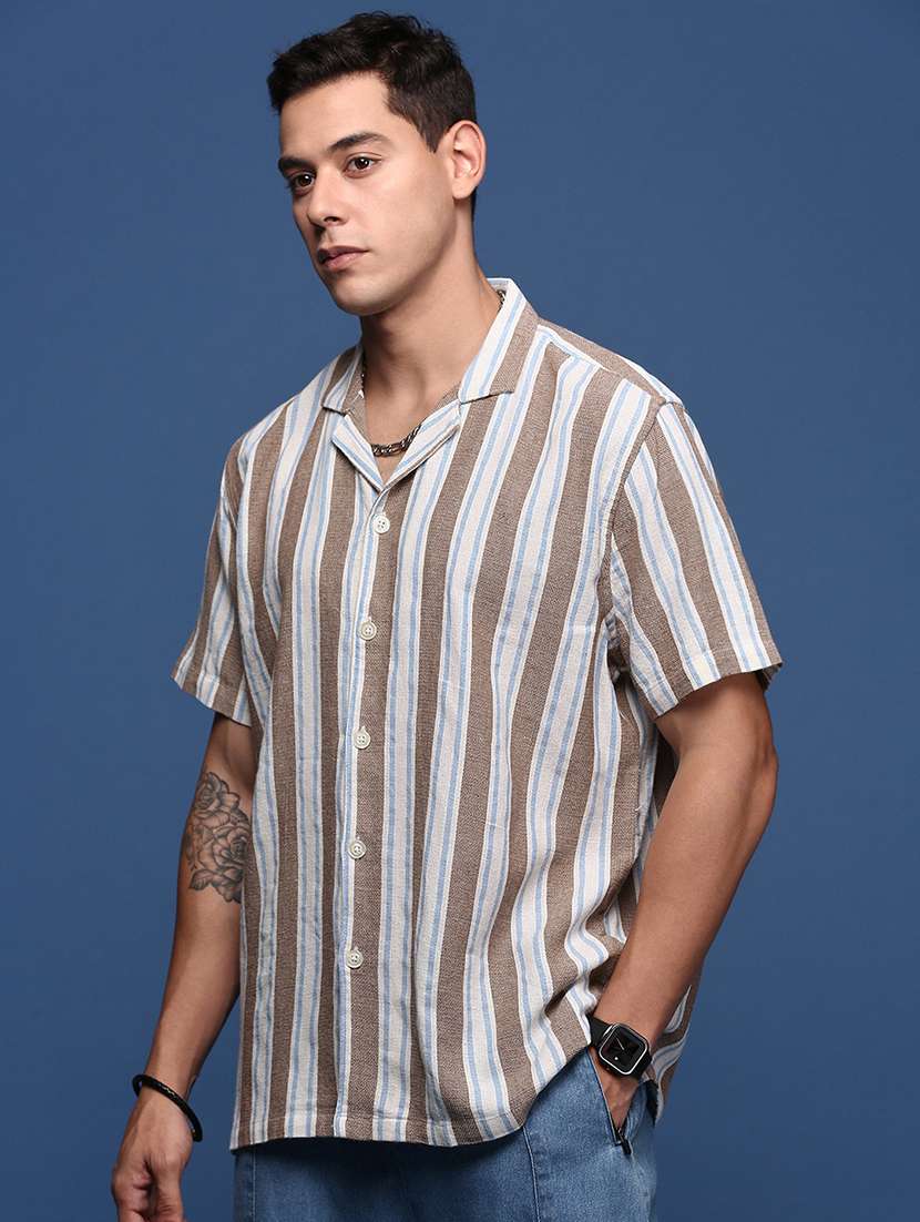 men stripes short sleeves casual shirt - 21514436 - Standard Image - 2