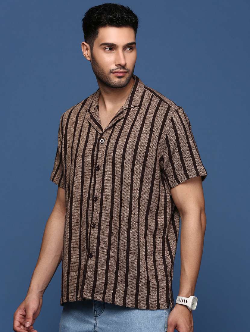 men brown self-designed casual shirt - 21514440 -  Standard Image - 2