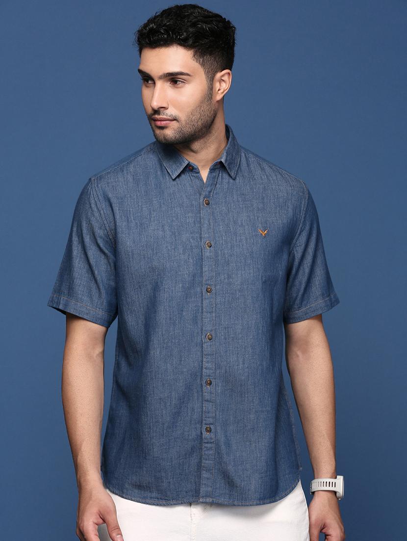 men solids shorts sleeves casual shirt - 21514442 -  Zoom Image - 0