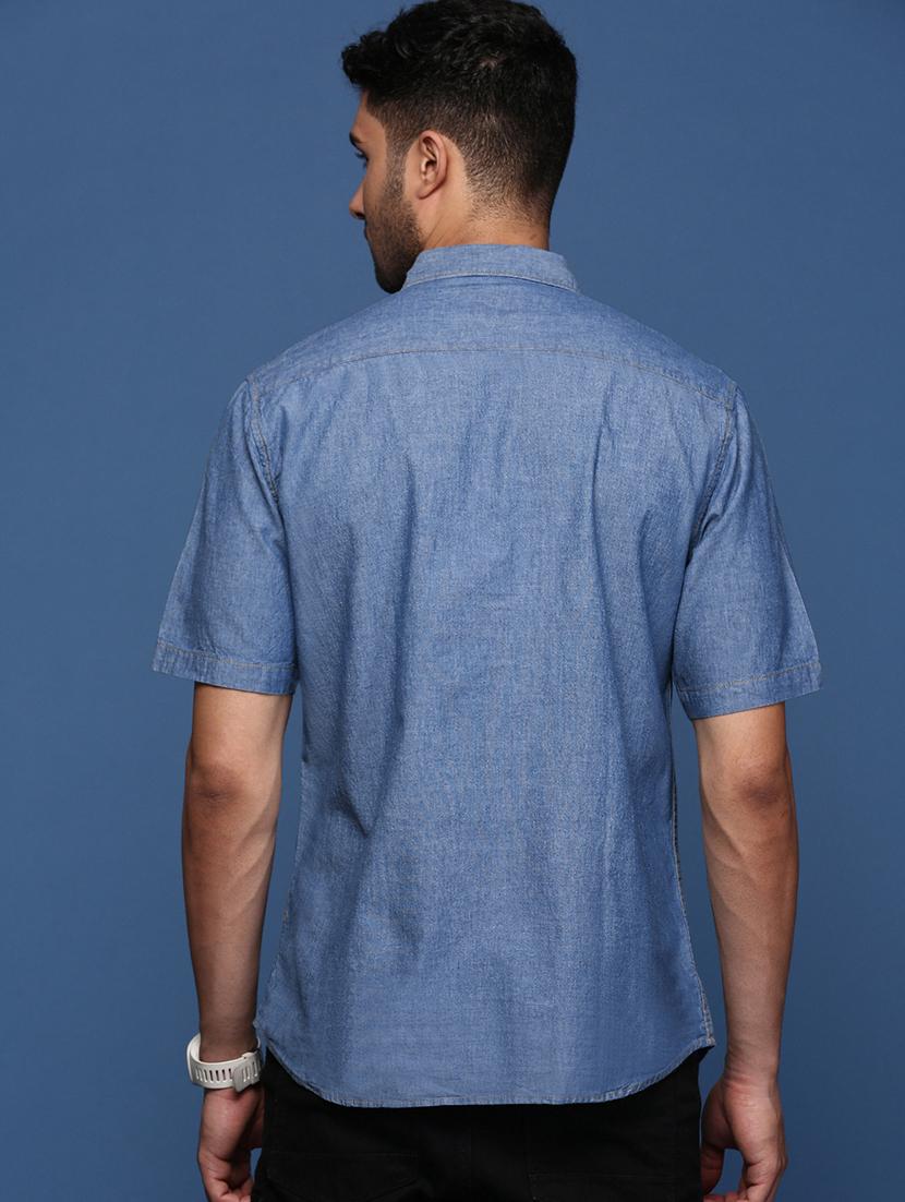 men blue solid casual shirt - 21514443 - Standard Image - 2