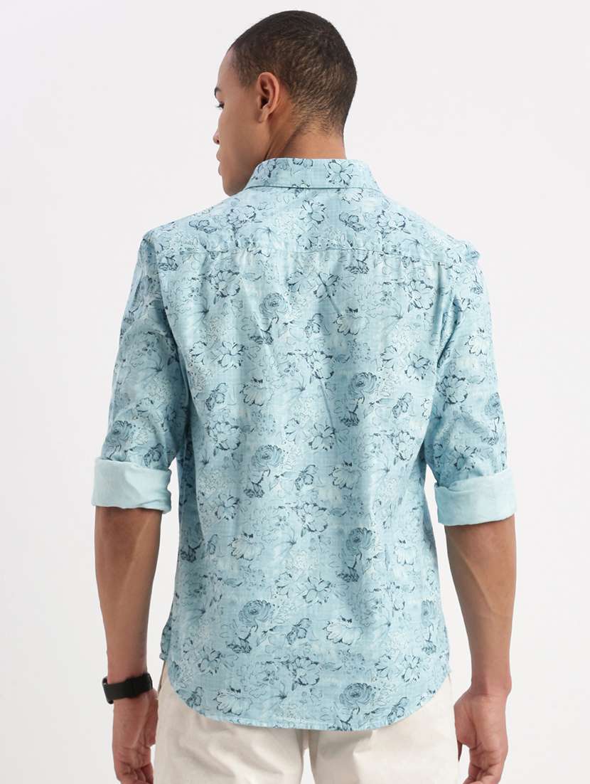 men light blue florals short sleeves casual shirt - 21514444 -  Standard Image - 2