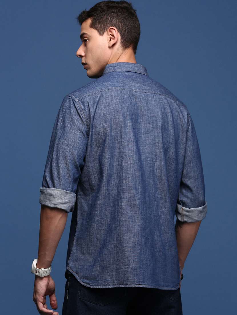 men navy blue solid casual shirt - 21514449 -  Standard Image - 2