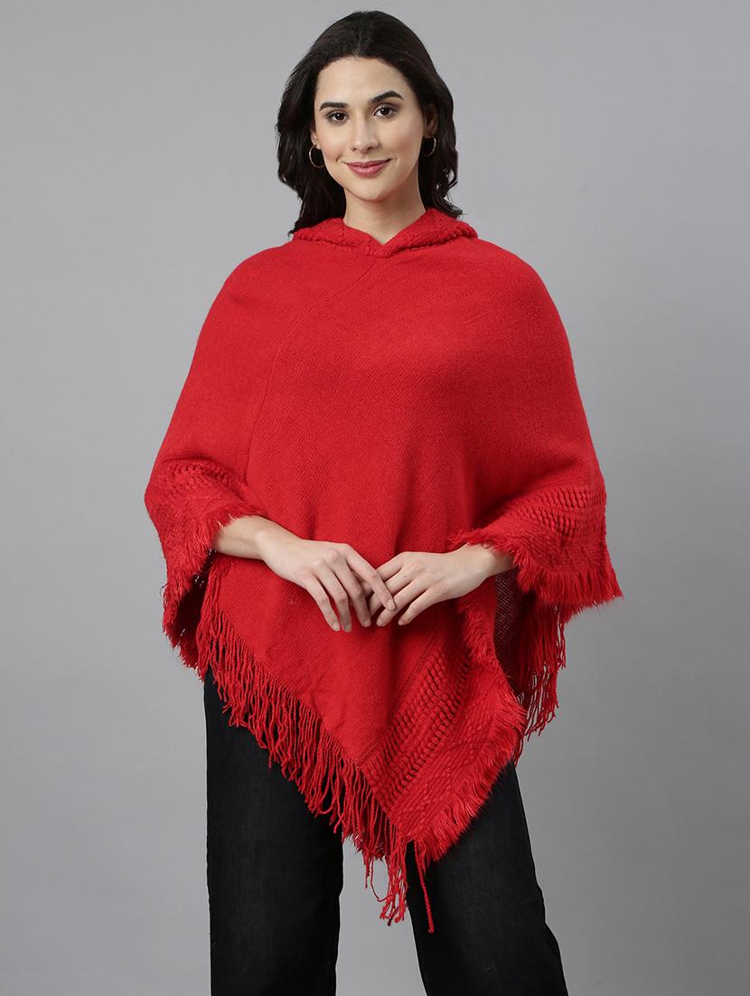 women self design hooded poncho