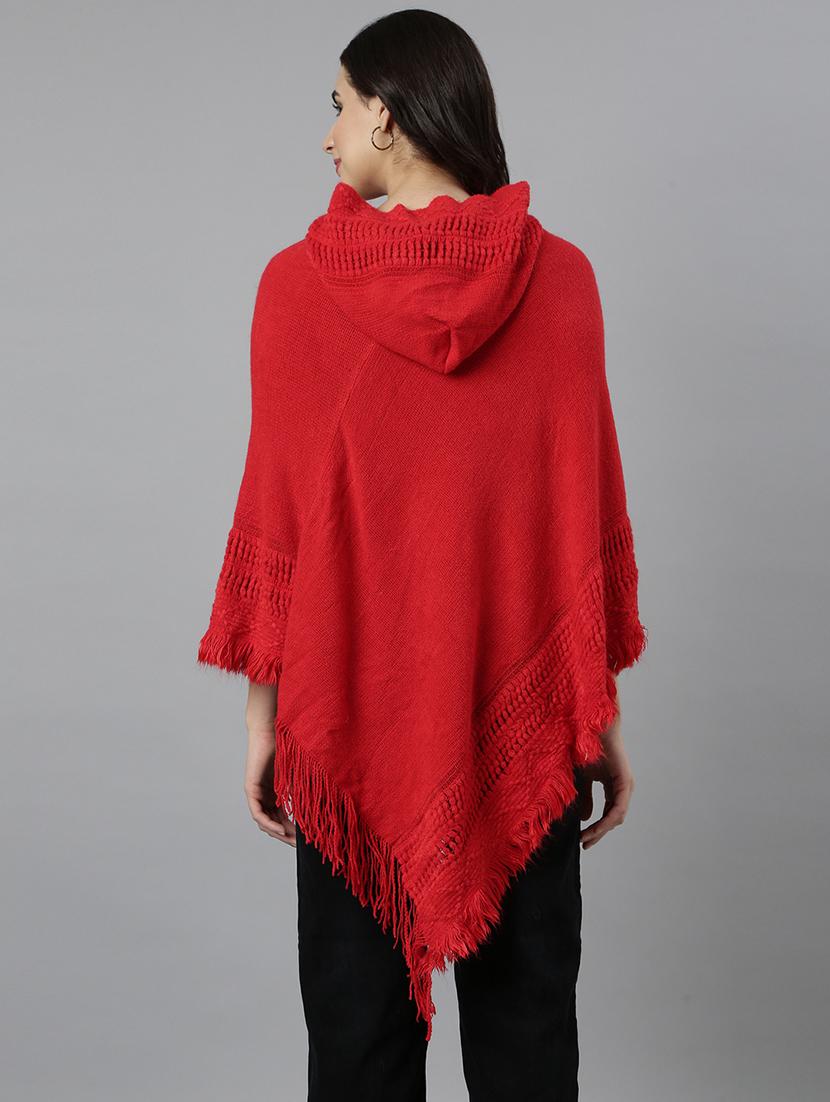 women self design hooded poncho - 21514472 - Standard Image - 2