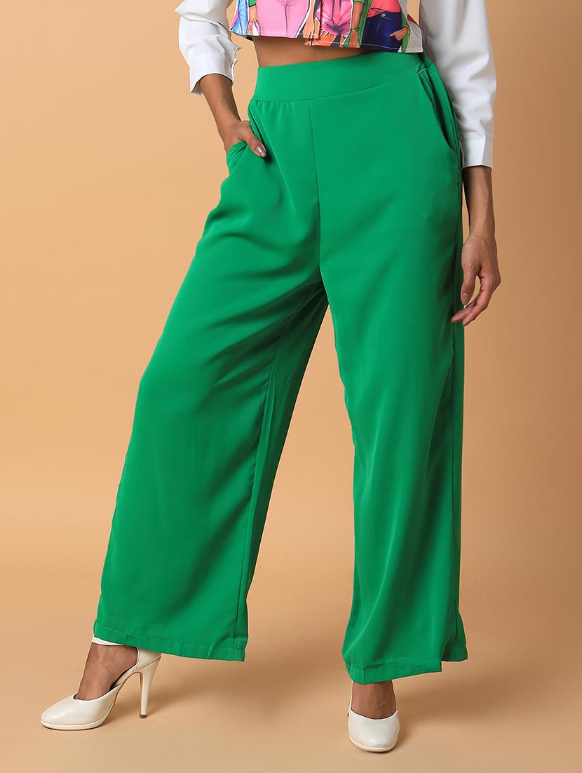 women green viscose wide leg trouser