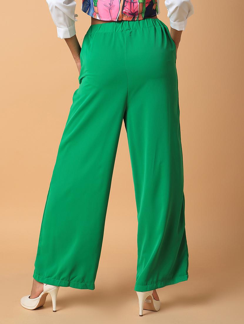 women green viscose wide leg trouser - 21514474 - Standard Image - 2