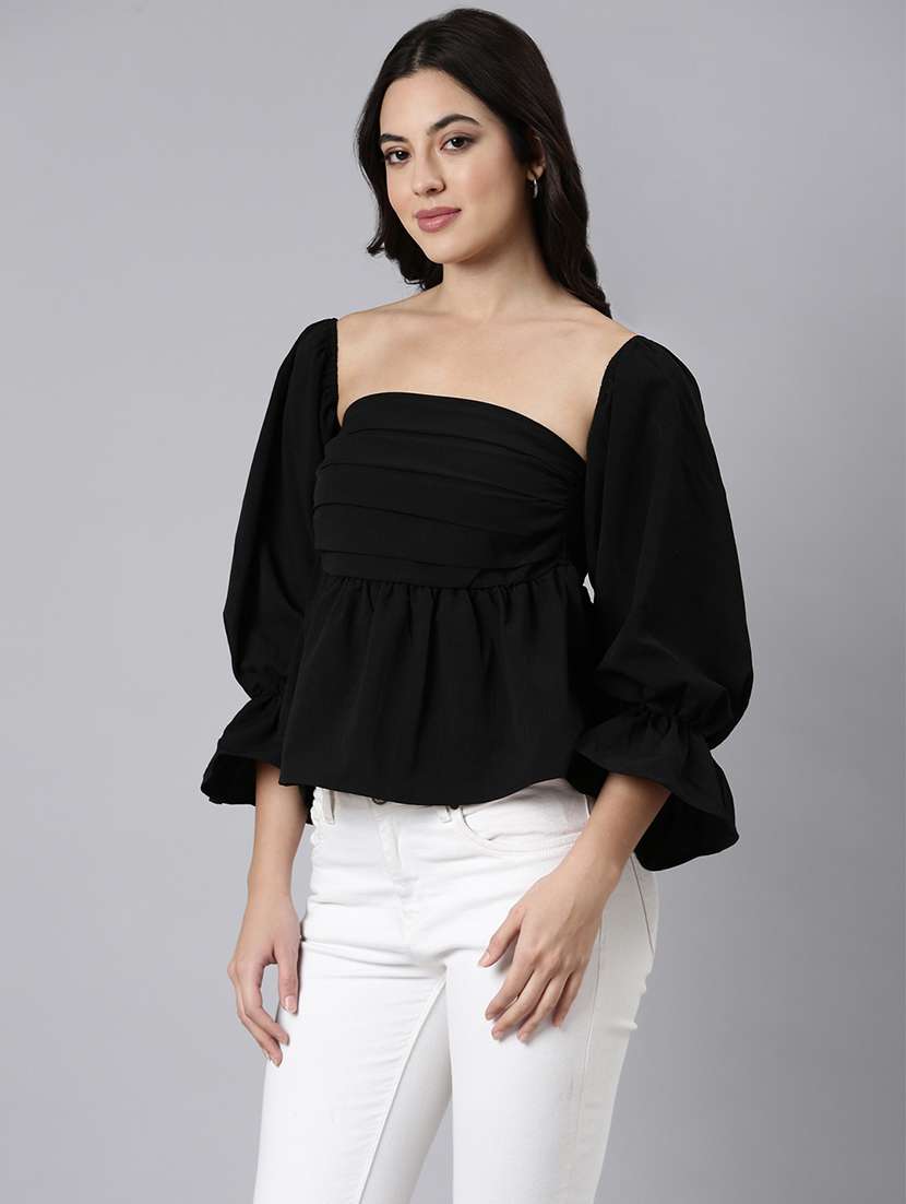 women black solid peplum top - 21514487 -  Standard Image - 2