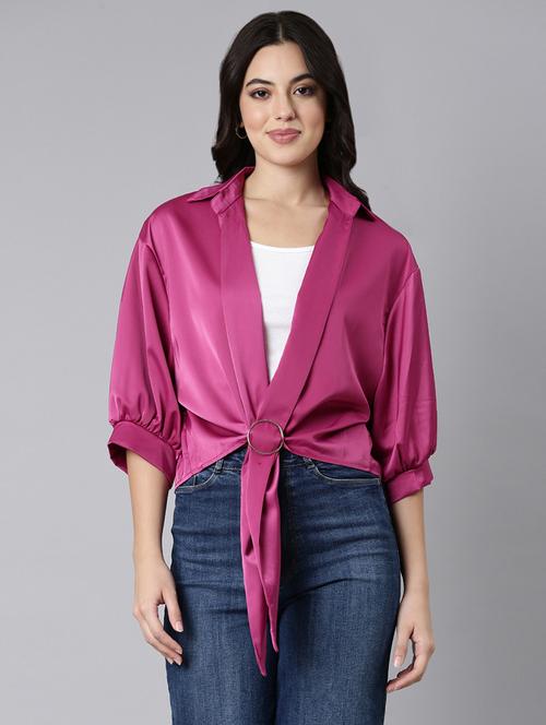 women solid collared shirt style top - 21514489 -  Standard Image - 0