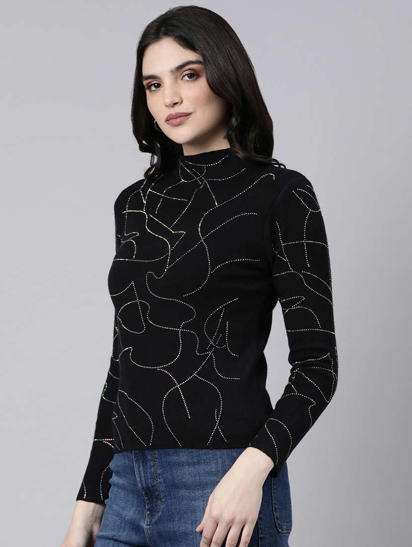 women embellished mock neck pullover - 21514492 -  Standard Image - 2