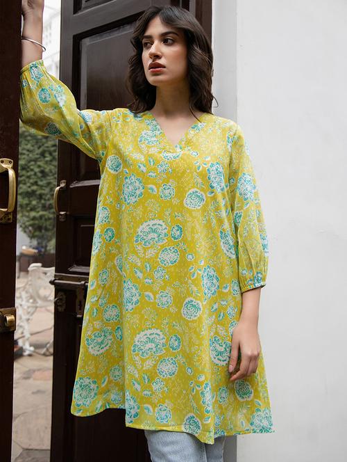 women printed three quarter sleeve a-line tunic - 21514509 - Standard Image - 0