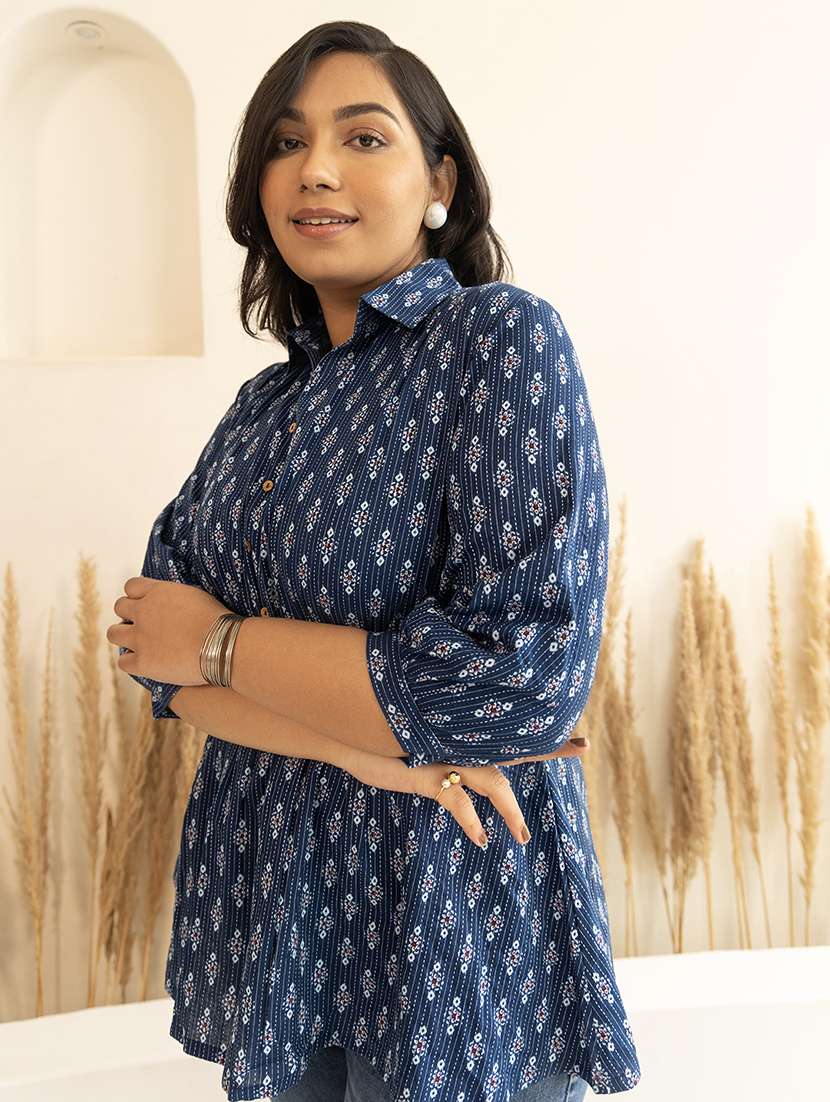 women dark blue printed a line top - 21514518 -  Standard Image - 2