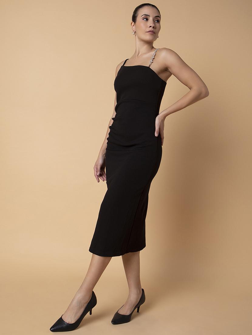 women black solid sheath dress - 21514527 - Standard Image - 2
