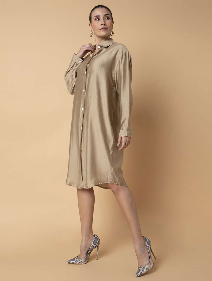 women gold solid shirt dress - 21514531 -  Standard Image - 2